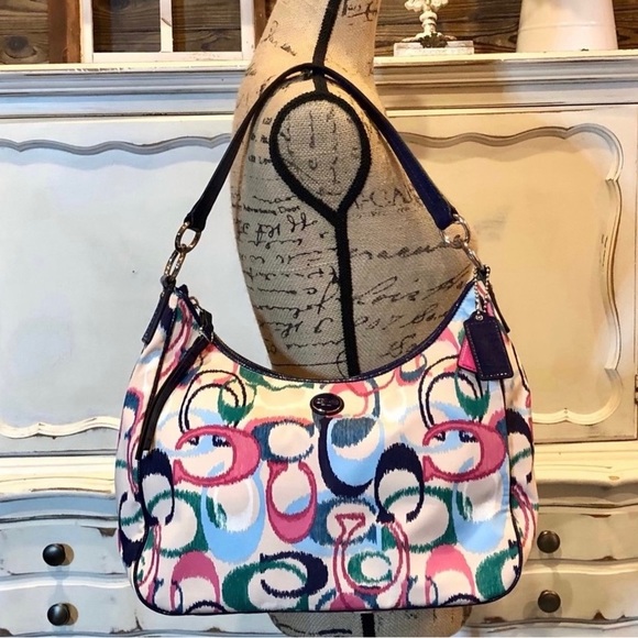 Coach Handbags - Coach Signature Stripe Ikat Print Convertible to Hobo